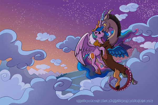 Sunset Dance - My little pony, Princess celestia, Discord, Shipping, PonyArt