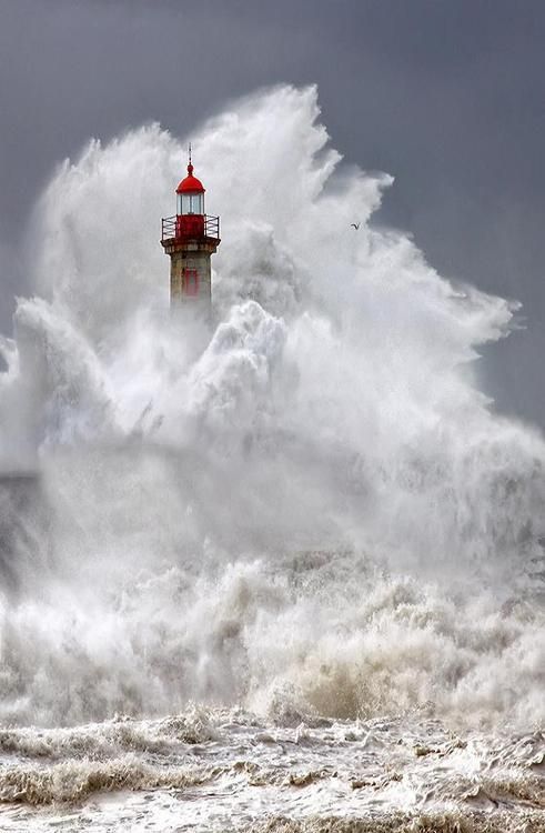 When the surf is raging... - Sea, Lighthouse, Surf, Wave