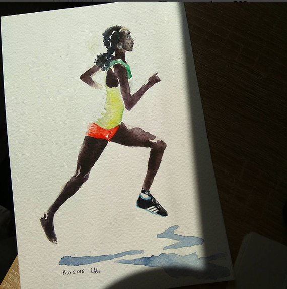 diro - My, Art, Drawing, Watercolor, Olympiad, Rio Olympics, Run, Sharklu