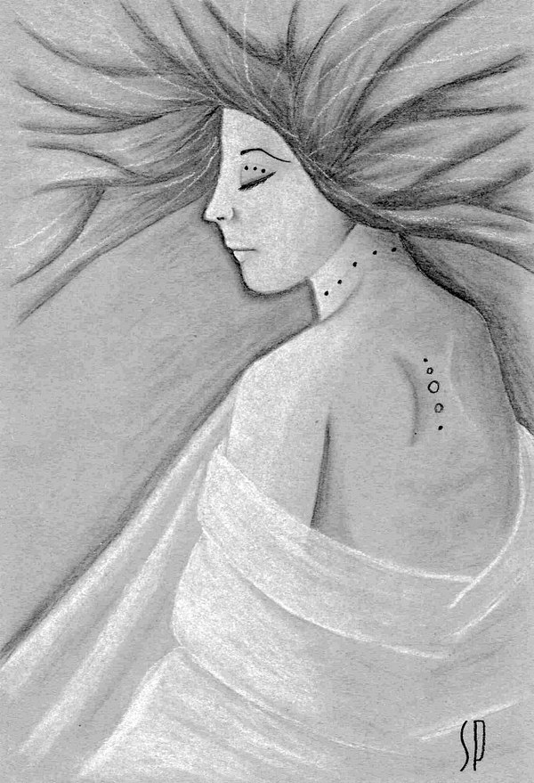 Girl in white - Charcoal, Pastel, Characters (edit), Black and white, Drawing, My, Girls