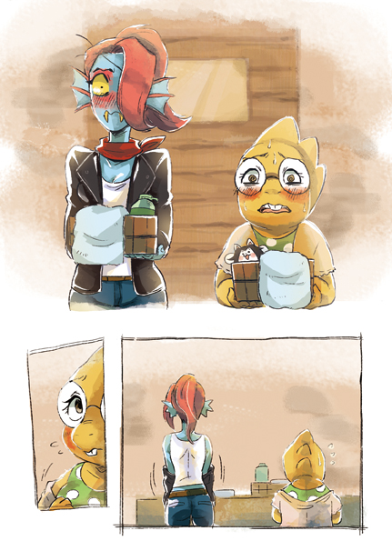 The hot springs - NSFW, Undertale, Alphys, Undyne, Comics, Translation, Shipping, Furry, , Longpost