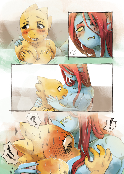 The hot springs - NSFW, Undertale, Alphys, Undyne, Comics, Translation, Shipping, Furry, , Longpost