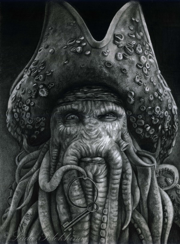 Drawing with a simple pencil. - My, My, Drawing, Portrait, Simple pencil, Davey Jones, Pirates of the Caribbean, Keys