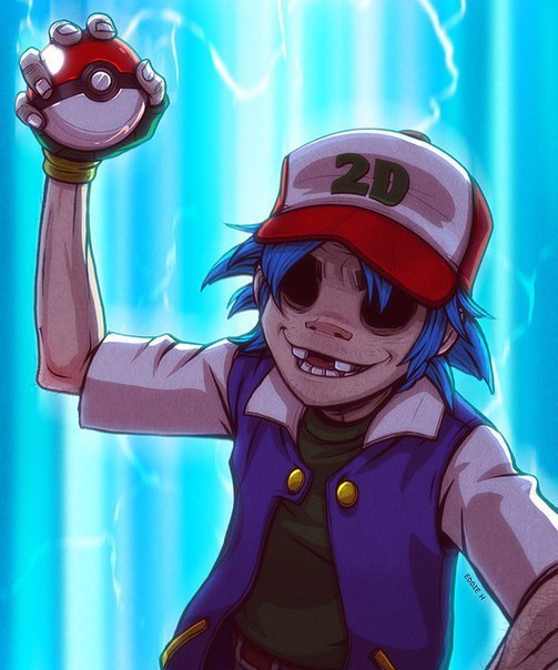 Gorillaz and Pokemon. - Art, Gorillaz, Pokemon, Ash Ketchum