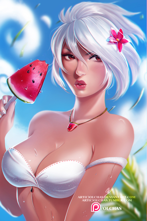 Summer Riven by OlchaS - Olchas, Riven, , League of legends, Summertime, Watermelon, , Summer