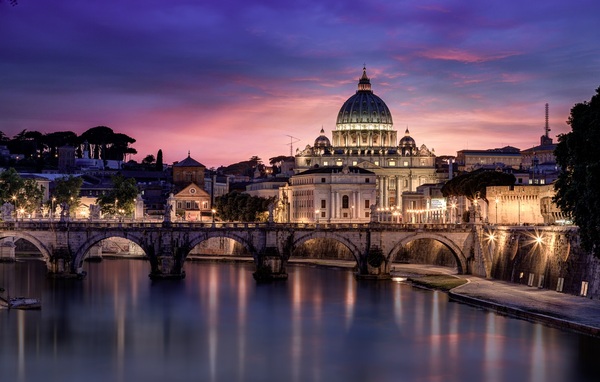 Bridge over the Tiber and view of St. Peter's Basilica, Rome. - St. Peter's Basilica, The photo, Rome, , Architecture