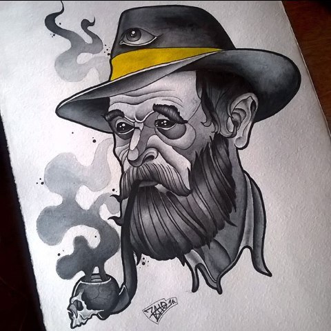 Smoking denigrates - My, Art, Drawing, Watercolor, Beard, Smoking, Artist