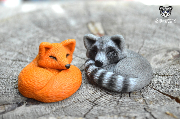 sleeping animals) - My, Polymer clay, Handmade, Raccoon, Fenech, Fox, Brooch, With your own hands, Longpost