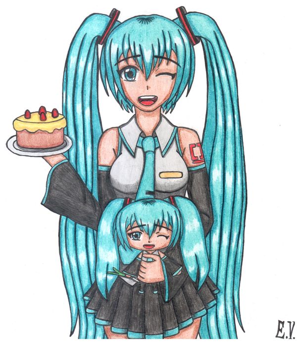 With the last DR, Miku :3 (this art should be ready on the 31st, but it didn't go according to plan). And yes, should I scan art now? - My, Endless summer, Anime, Not anime, Art, Hatsune Miku