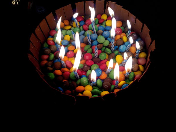 Darkness and lit candles will make any cake more beautiful. - My, Cake, With your own hands, Festive table, Birthday, Food