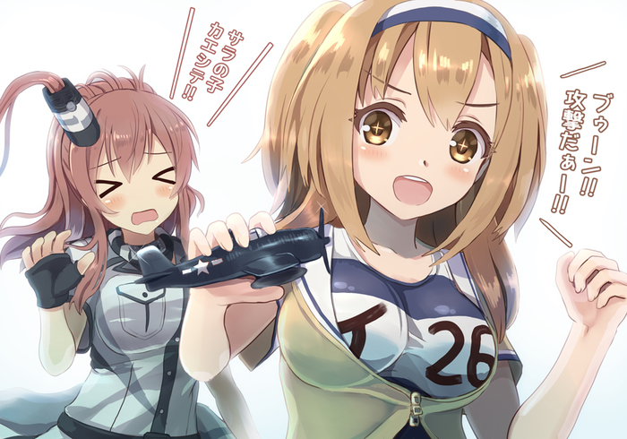 I-26 and Saratoga - Kantai collection, Anime, Anime art, Saratoga, i-26, F6f Hellcat