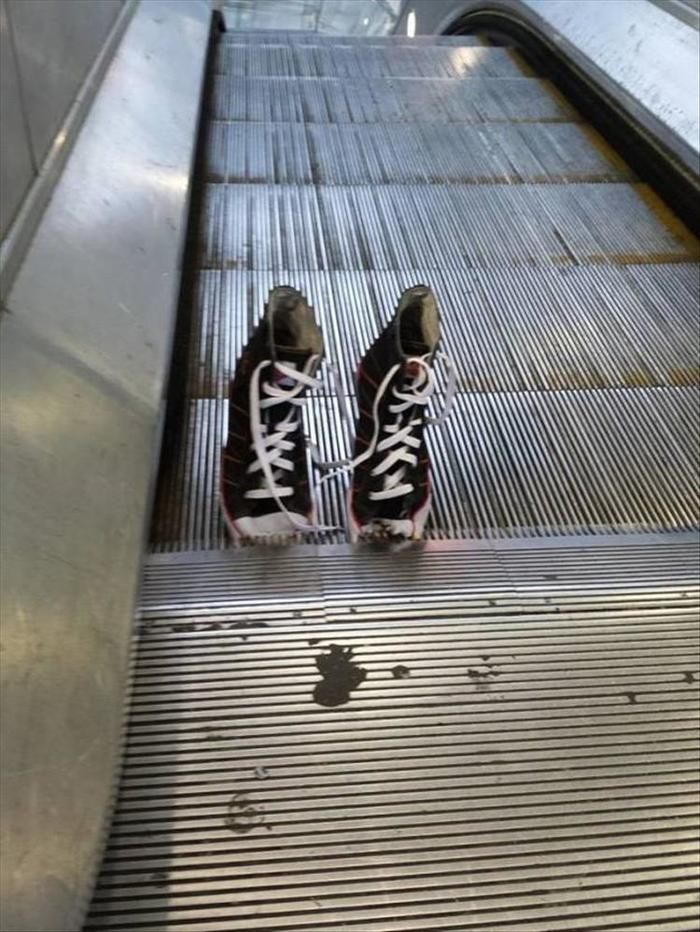 How to break an escalator... part 2 - Escalator, Breaking, Suddenly, Sneakers