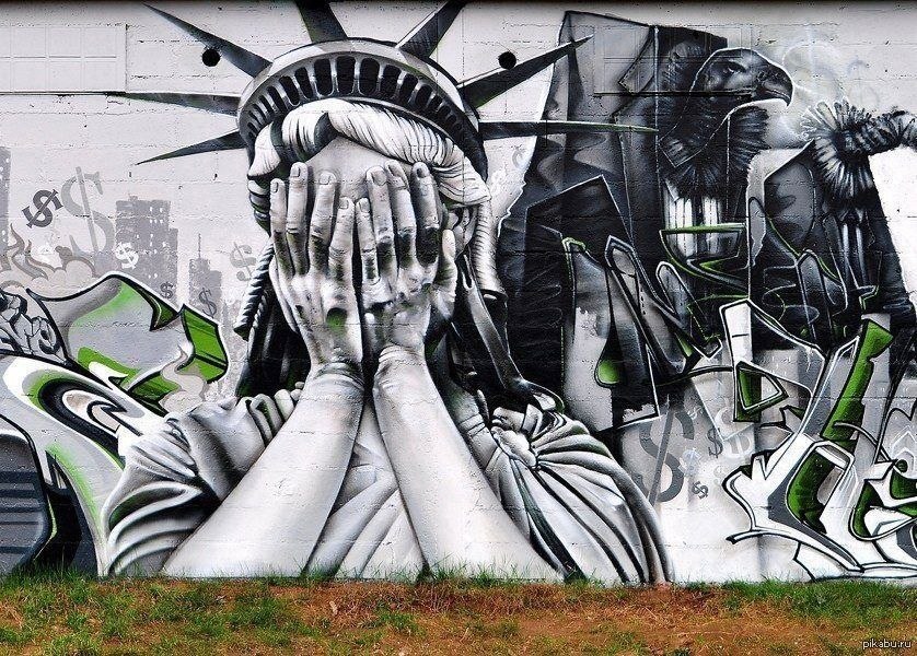 Искусство ис. Бэнкси статуя свободы. Граффити. Крутые картины. Уличные граффити.