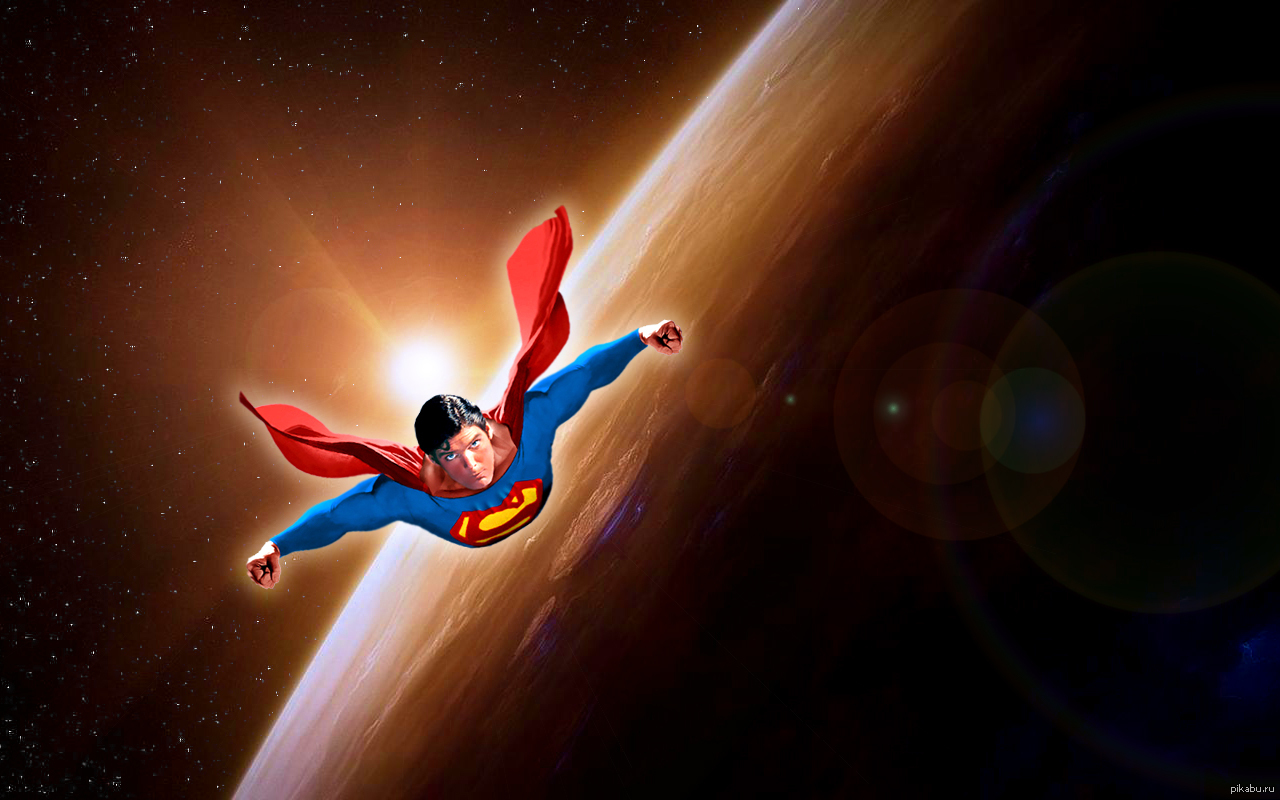 Fly to space. Супермен 1978. Супермен в космосе. Летающий Супергерой. Планета Супермена.