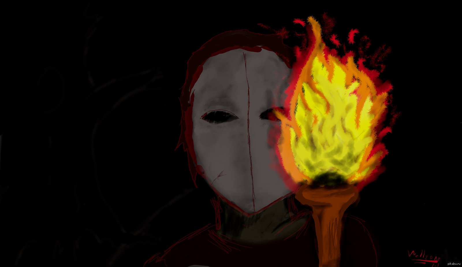 First job, 16 years old - My, First job, Art, Torch, Mask, Maniac, Darkness, Dusk, Drawing