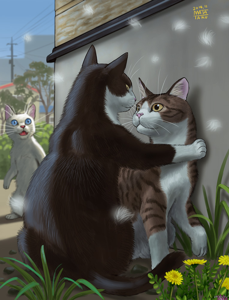 Парная аватарка с котами. Кошки любовь. Два котенка арт. Кот и кошка арт. Влюбленные кошки.