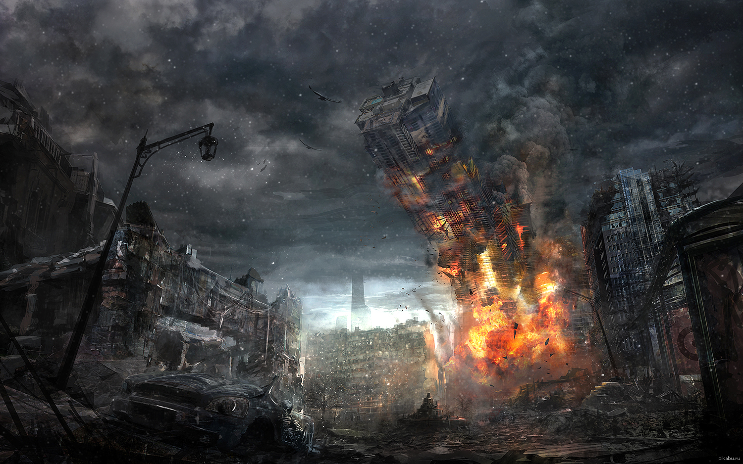 Разрушенные небеса. Конец света 2035. Постапокалипсис арт. Разрушенный город.