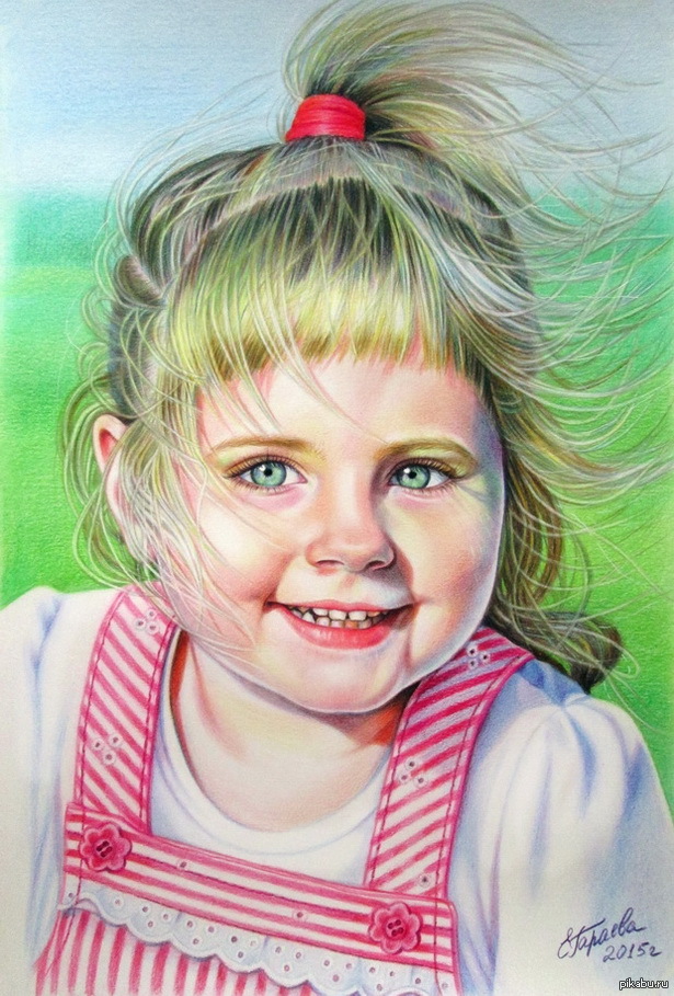 Цветная девочка. Детские портреты цветными карандашами. Портрет цветными карандашами. Портрет девочки. Рисование цветными карандашами.