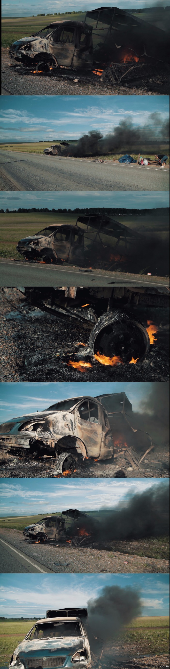 The toys set fire to the gazelle! Bad luck. (Video link in comments) - My, Road accident, Fire, Caught fire, Gazelle, Luck, Bad luck, Uchily, Miass, Longpost