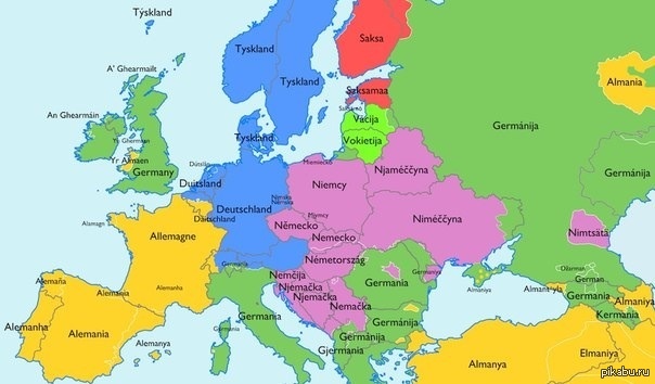 Сколько существует европа. Карта Европы на немецком языке. Страны Европы на немецком языке. Страны говорящие на немецком языке на карте. Карта немецкоязычных стран.