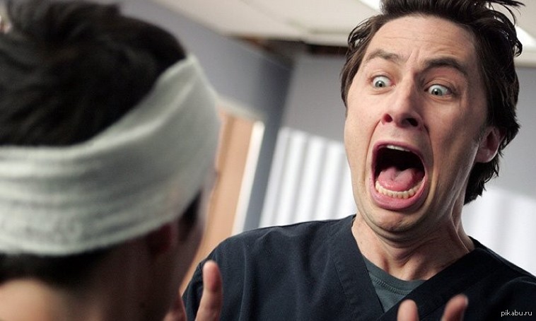 Мем испуг. Scrubs Zach Braff. Испуганное лицо. Джей ди кричит.