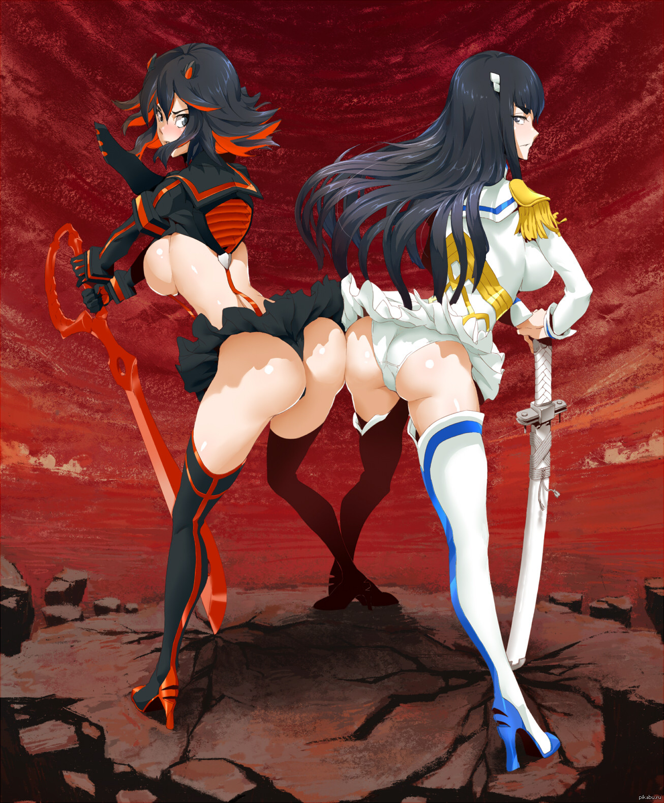 Butts Collide - NSFW, Kill la Kill, Matoi Ryuuko, Kiryuuin Satsuki, Рисованная эротика, Аниме, Anime Art