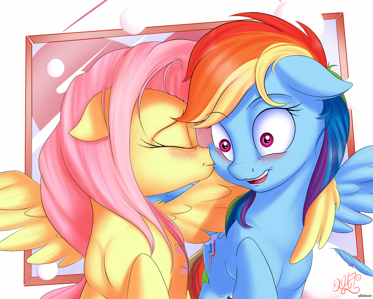 Поцелуй., My Little Pony, Rainbow Dash, Fluttershy, Шиппинг.