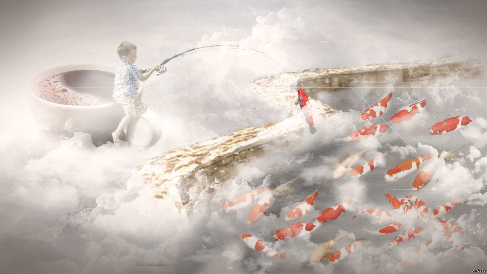 Cloud fish. Рыба в облаках. Облако рыбка. Рыбы в облаках сюрреализм. Рыбалка в облаках.