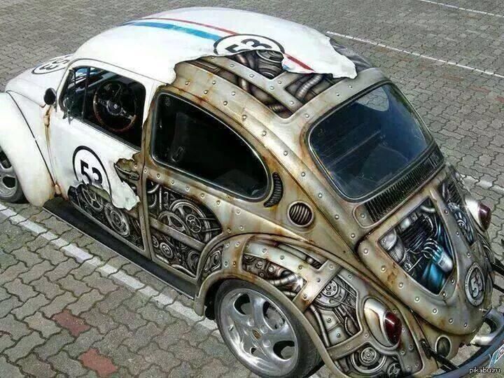 Paint job. Херби стимпанк. Volkswagen Beetle аэрография. Машины в стиле стимпанк. Аэрография в стиле стимпанк.