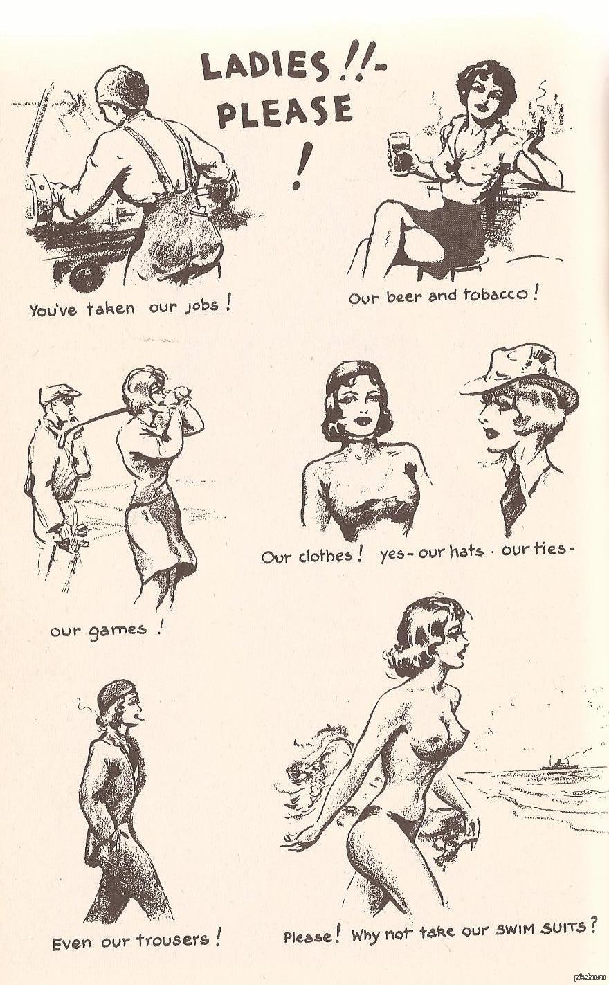 Girls please! - NSFW, Poster, Retro, Agitation, Men and women, Feminism