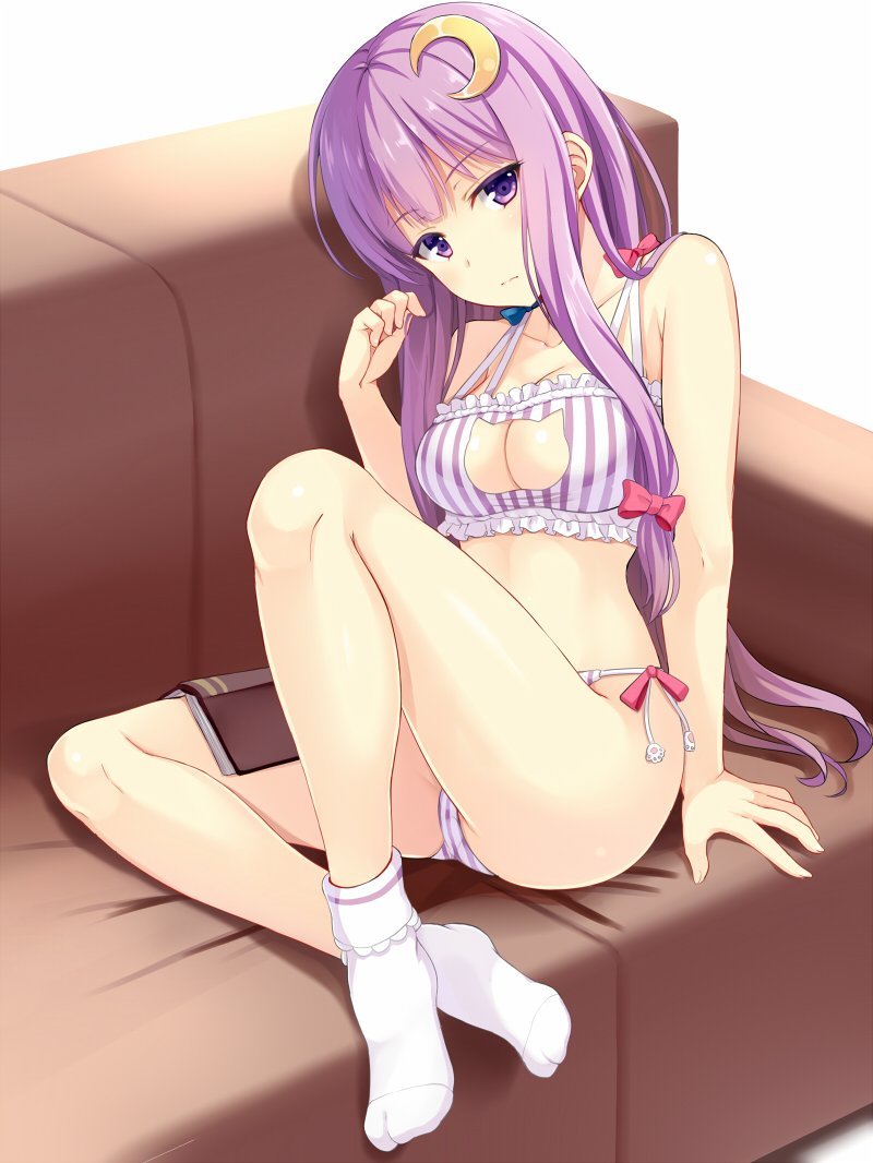 Patchouli Knowledge. - NSFW, Аниме, Anime Art, Touhou, Patchouli Knowledge, Cat Keyhole Bra, Cat lingerie