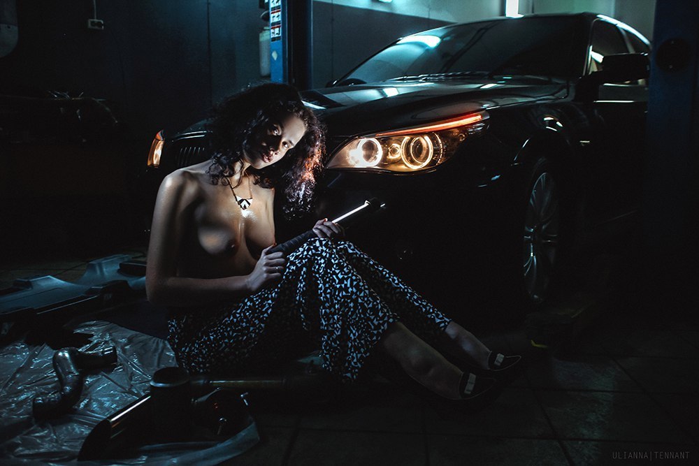 Girl in the garage - NSFW, Sex, Girls, Strawberry, Headlights, Longpost