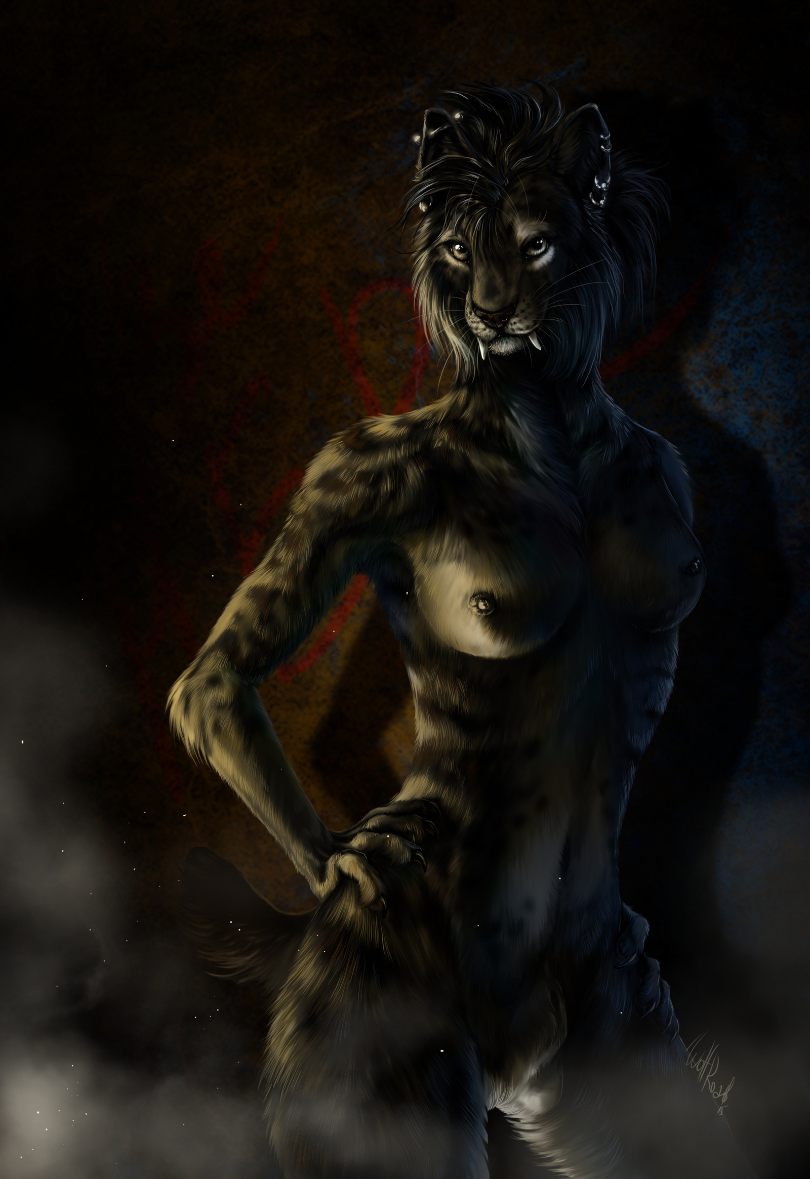 Cat at night - NSFW, Art, Furry, Anthro, Furry feline, , Furotica