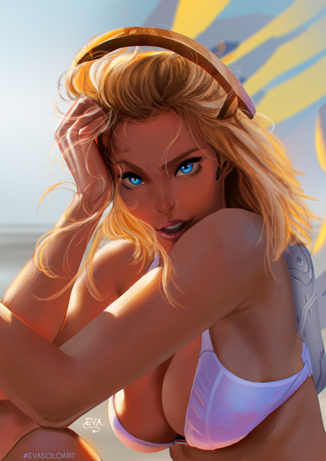 Mercy Sunshine - NSFW, Evas0l0, Girls, Art, Mercy, Overwatch, Blizzard, Longpost