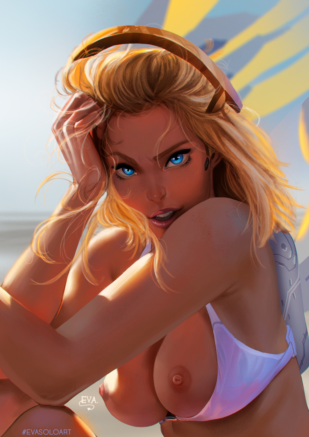 Mercy Sunshine - NSFW, Evas0l0, Girls, Art, Mercy, Overwatch, Blizzard, Longpost