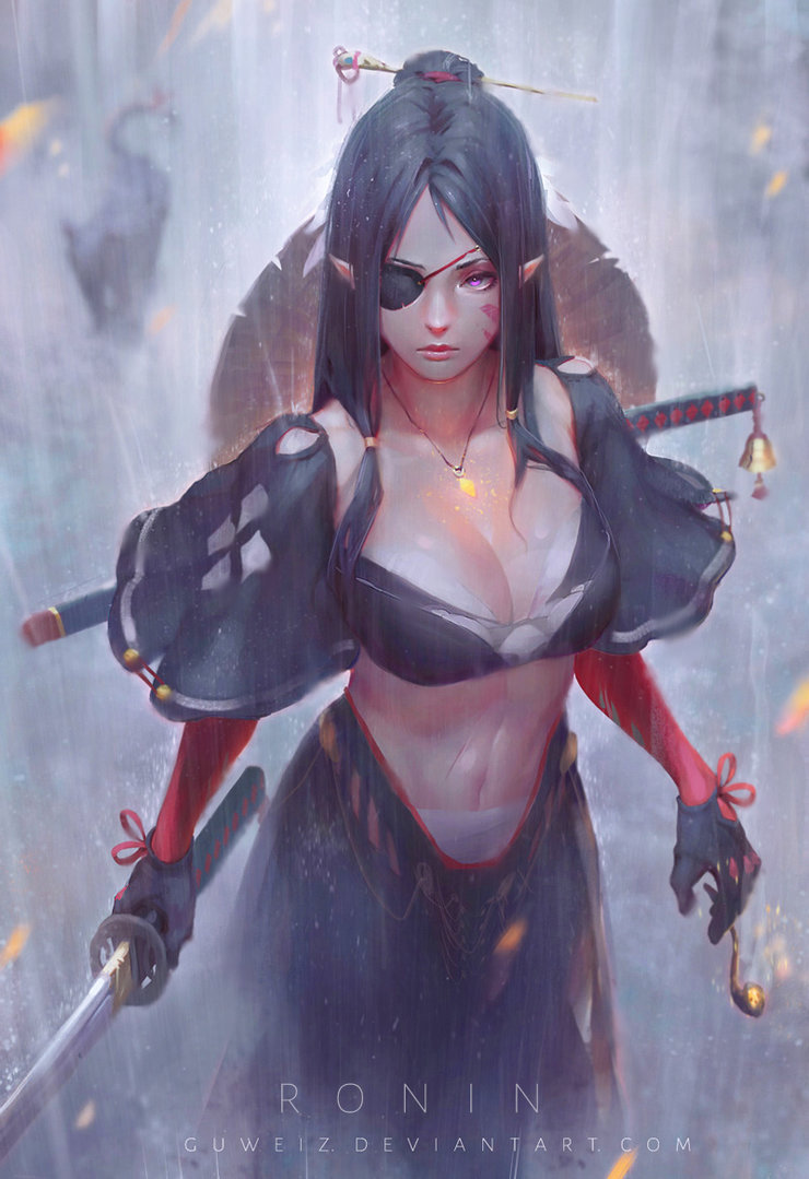 Ronin - Арт, Девушки, Ронин, Япония, Эльфы, Guweiz