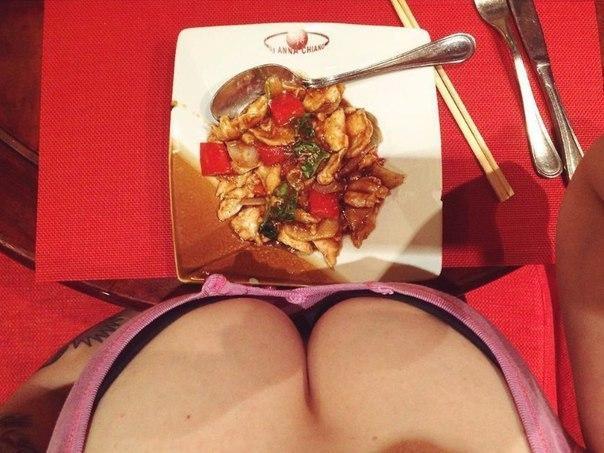 Food through the eyes of women - NSFW, Food, Boobs, Photo, View from above, Longpost