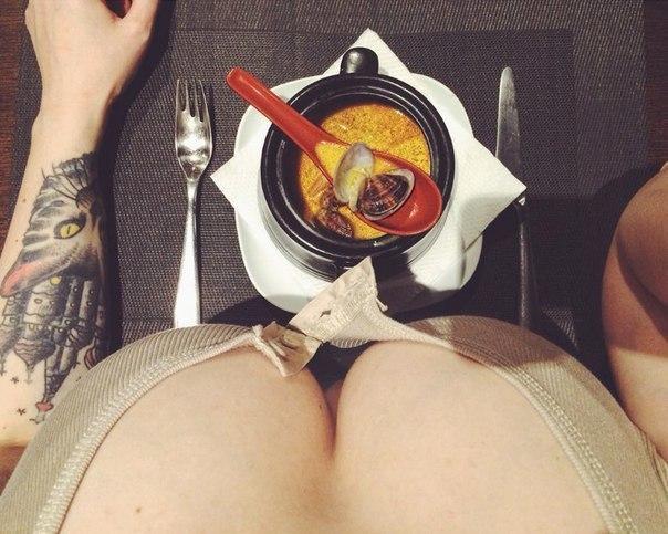 Food through the eyes of women - NSFW, Food, Boobs, Photo, View from above, Longpost