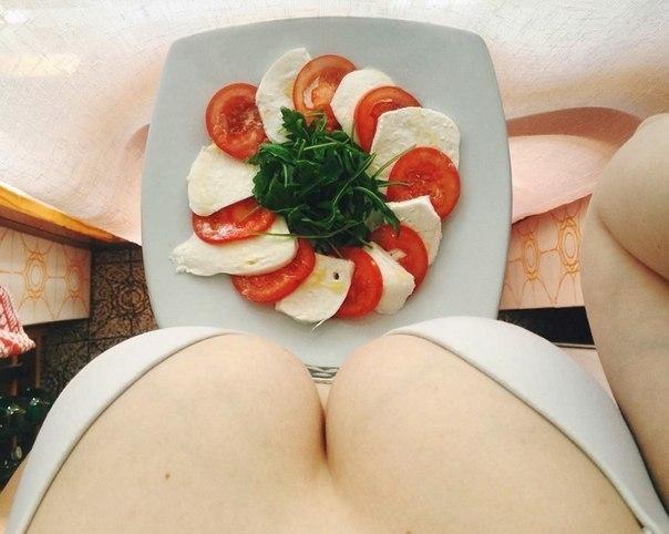 Food through the eyes of women - NSFW, Food, Boobs, Photo, View from above, Longpost