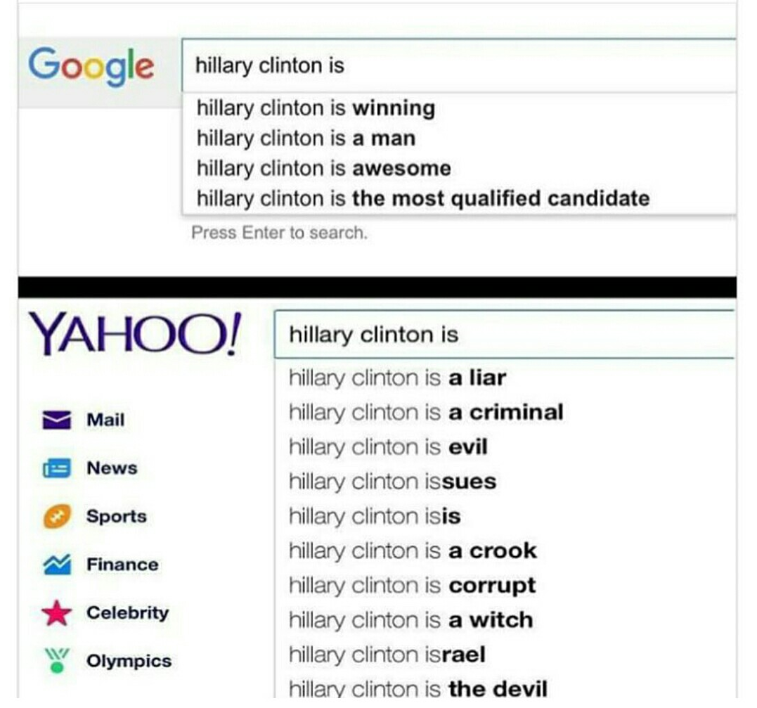 Now guess which search engine sponsors Clinton. - Hillary Clinton, Google, , Yahoo