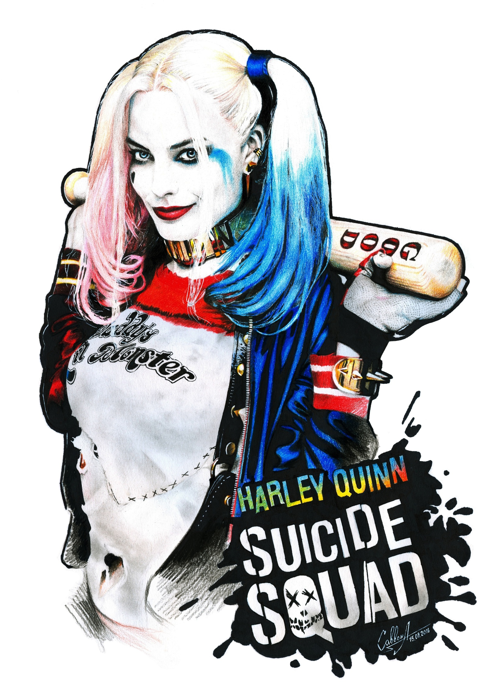 Margot Robbie/Harley Quinn - My, Margot Robbie, Harley quinn, Suicide Squad, Art, Drawing, Colour pencils, Speeddrawing, Longpost