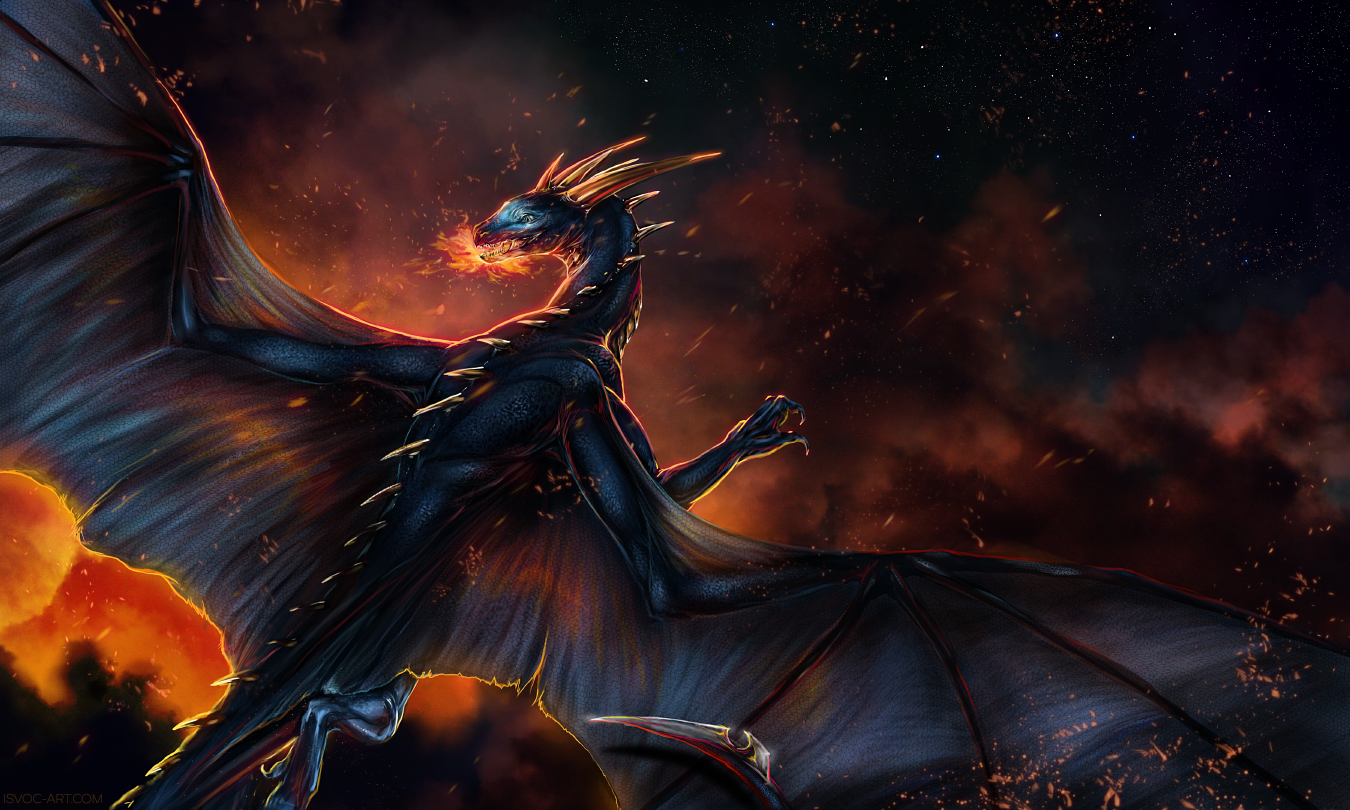 fantastic beasts - The Dragon, Leilryu, Fire Breath, Feathers, Night, Art, Fantasy, Longpost