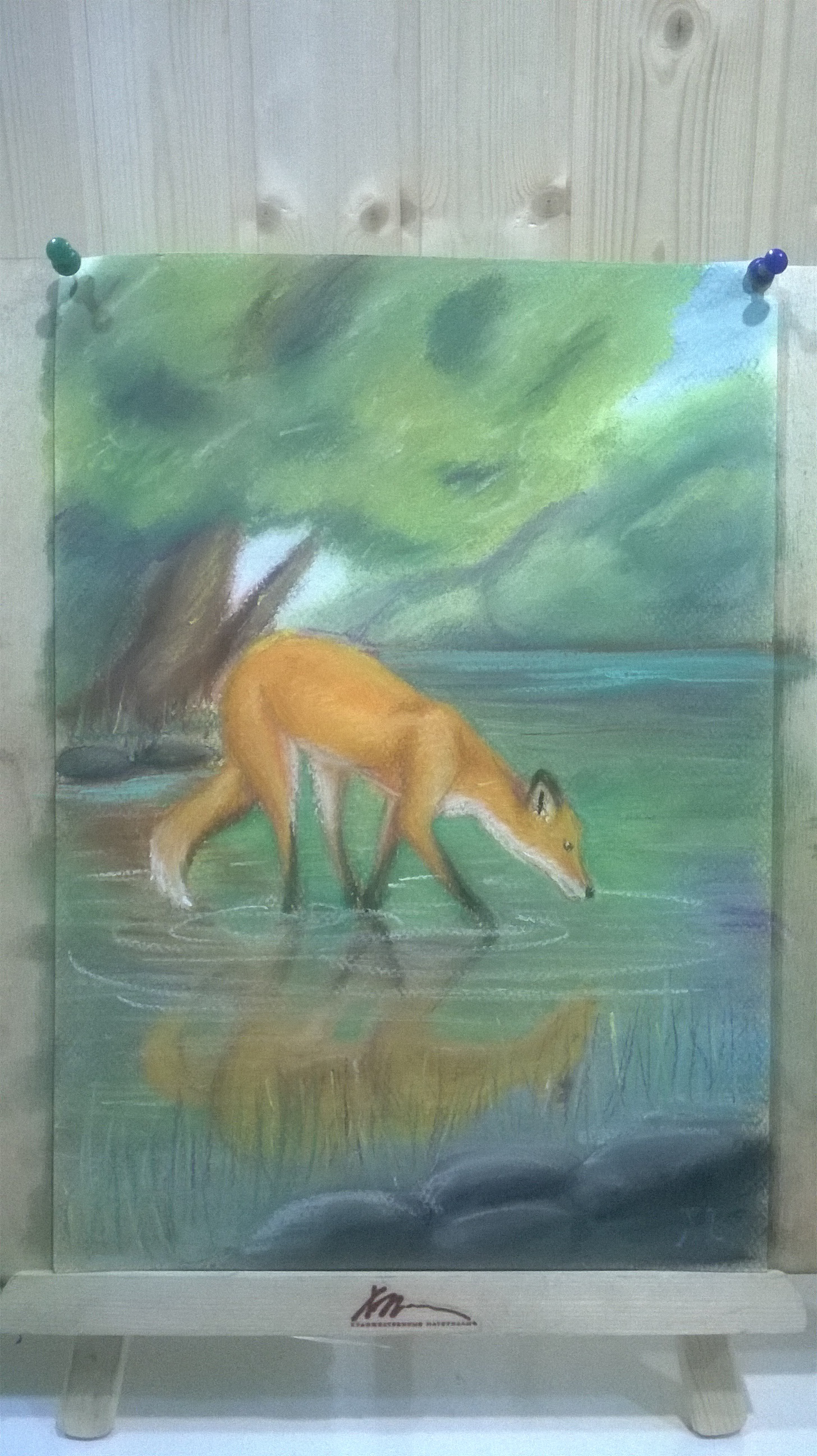 Fox near the water, pastel - My, Pastel, Drawing, Fox