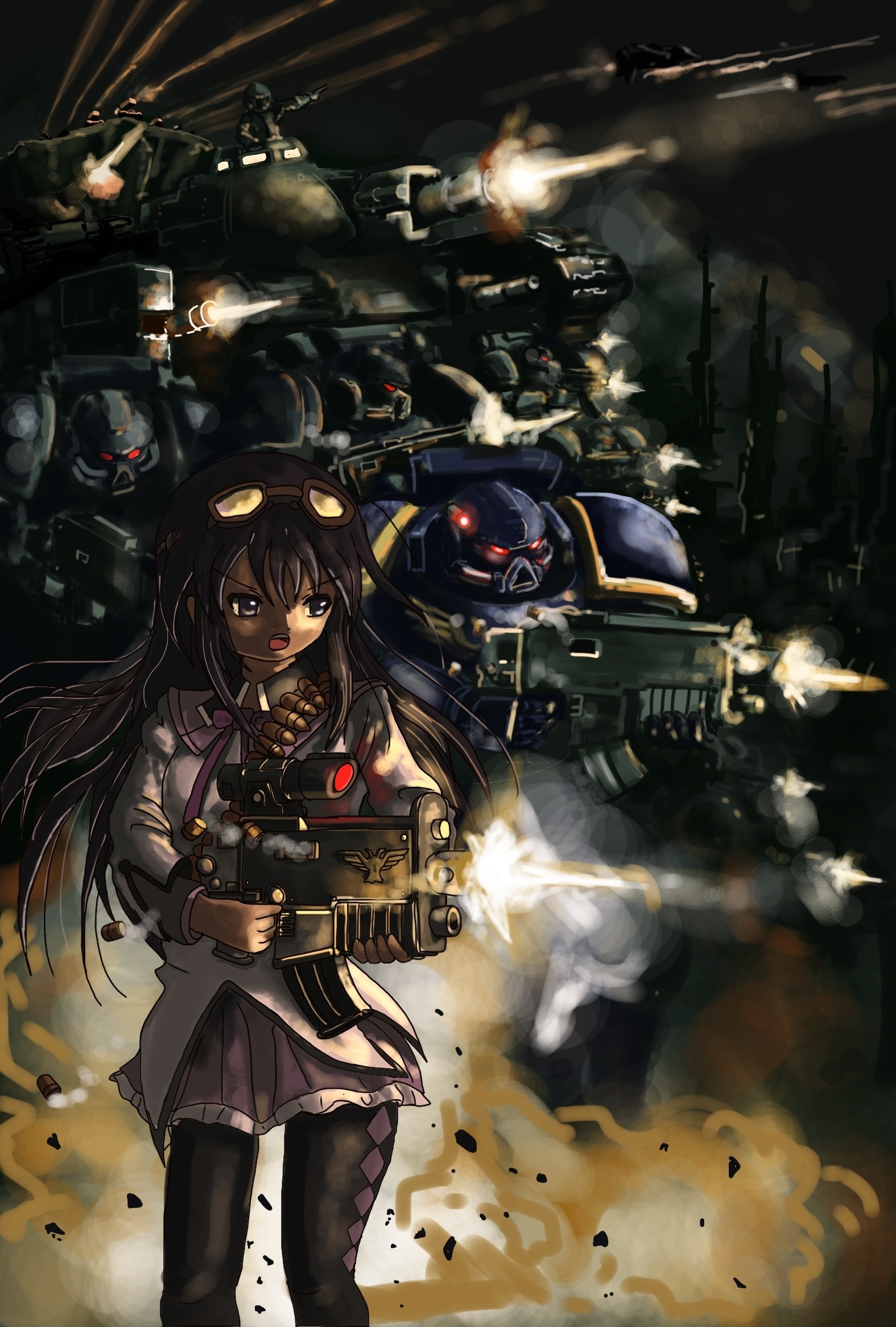 Homura 40K - Anime Art, Mahou Shoujo Madoka Magica, Akemi Homura, Crossover, Аниме, Фан-Арт, Warhammer 40k, Кроссовер