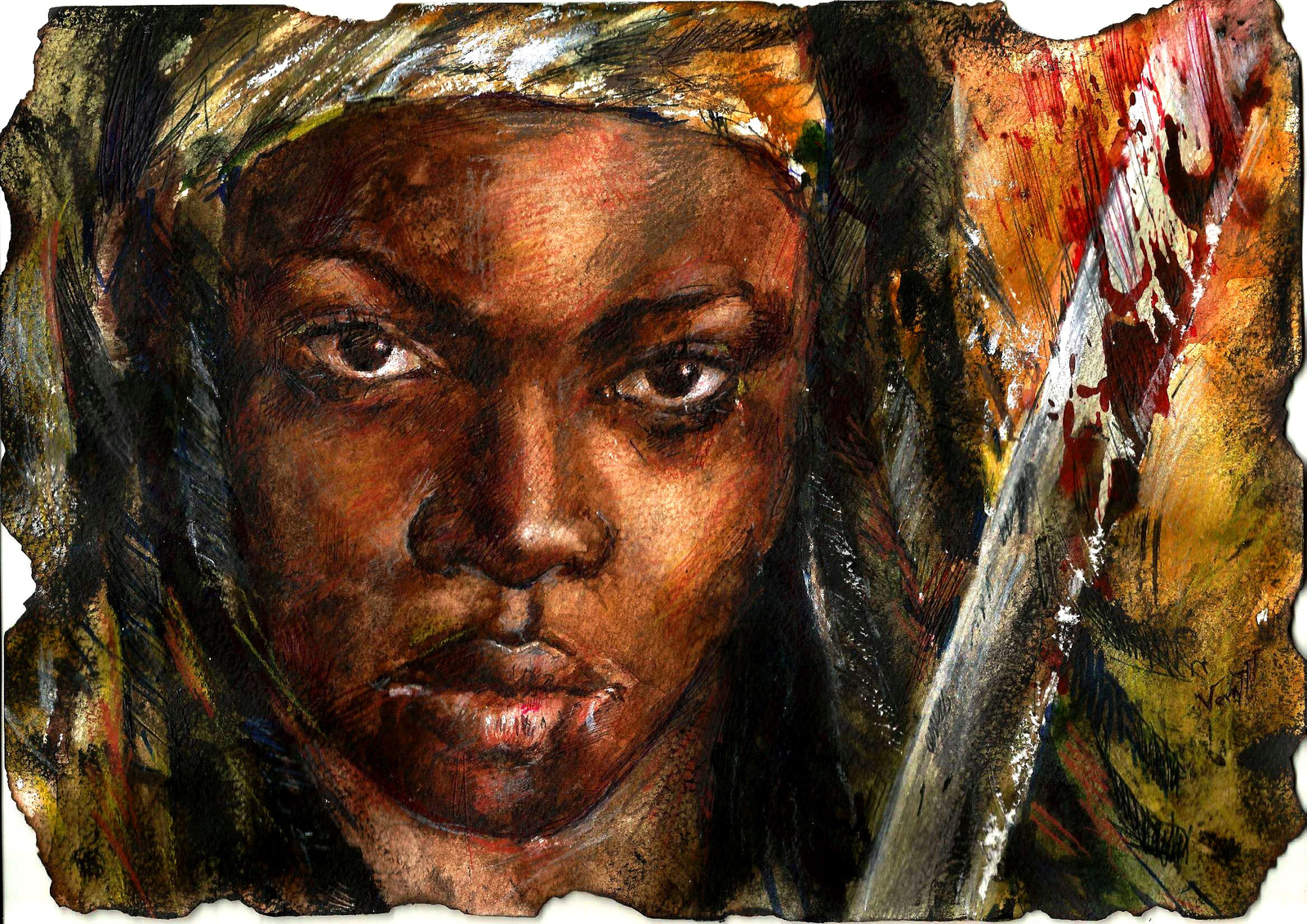 Drawn by Michonne and Daryl (The Walking Dead) - My, Michonne, Daryl Dixon, the walking Dead, The dead, Comics, Serials, Art, Drawing