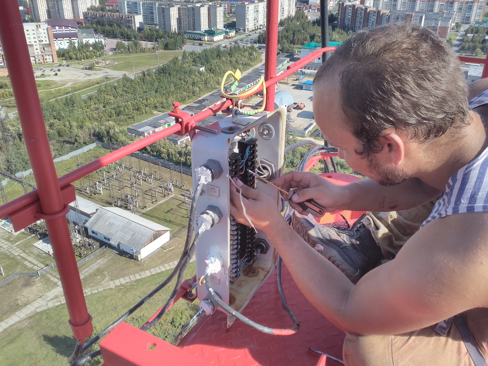 Painting a communication tower or the profession of an antenna mast operator. (part two) - My, Tower, Antenna, Industrial alpinism, Painting, Equipment, Connection, , Longpost