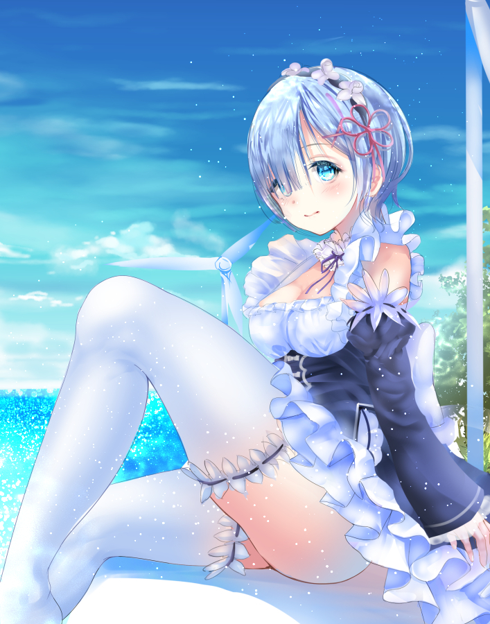 Rem on the beach) How many times have you already gone to the river / sea?) - Rem, Re: Zero Kara, Anime art, Anime, Art, Rem (Re: Zero Kara)