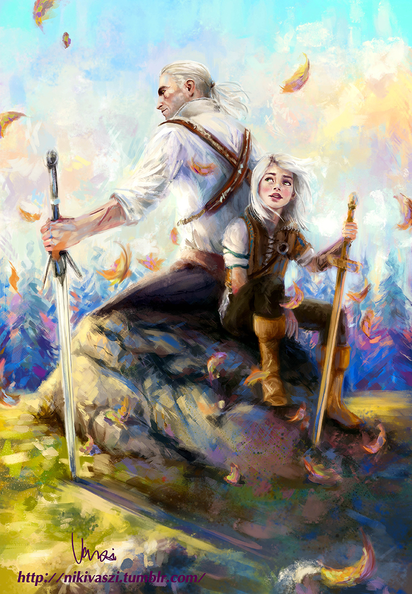 happy autumn - Witcher, Geralt of Rivia, Ciri, Art