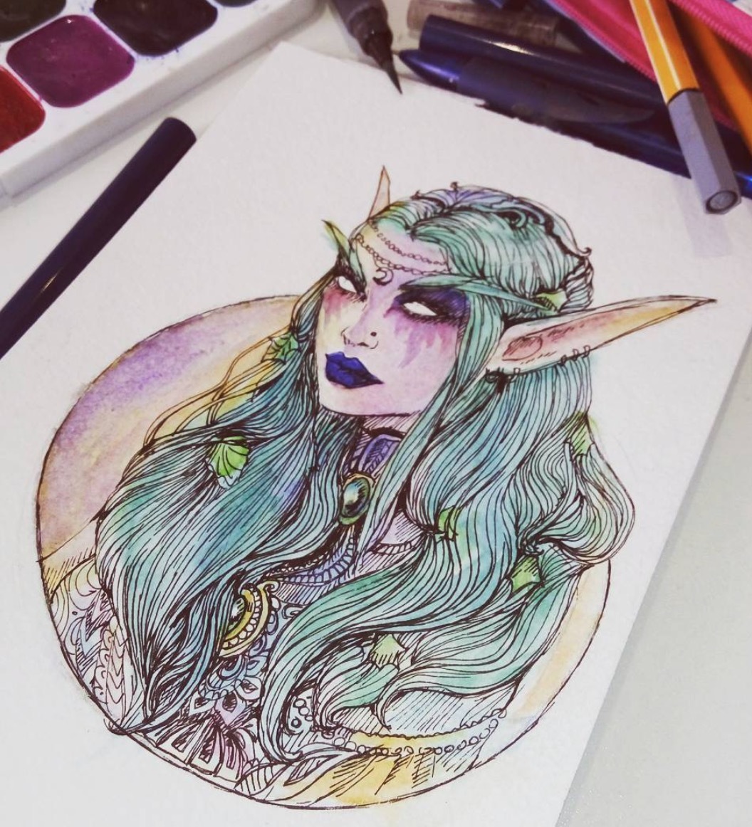 Tyrande Whisperwind - My, Fan art, Wow, Elves, Watercolor, Illustrations, Art, Drawing