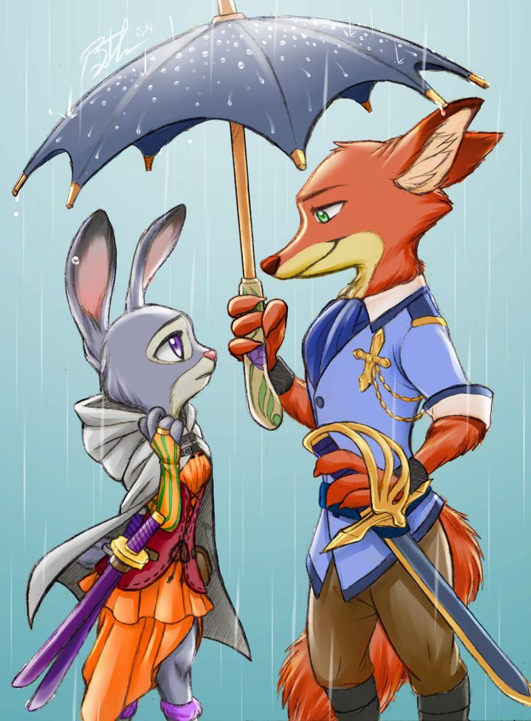 April Shower. - , Fan art, Zootopia, Judy hopps, Nick wilde